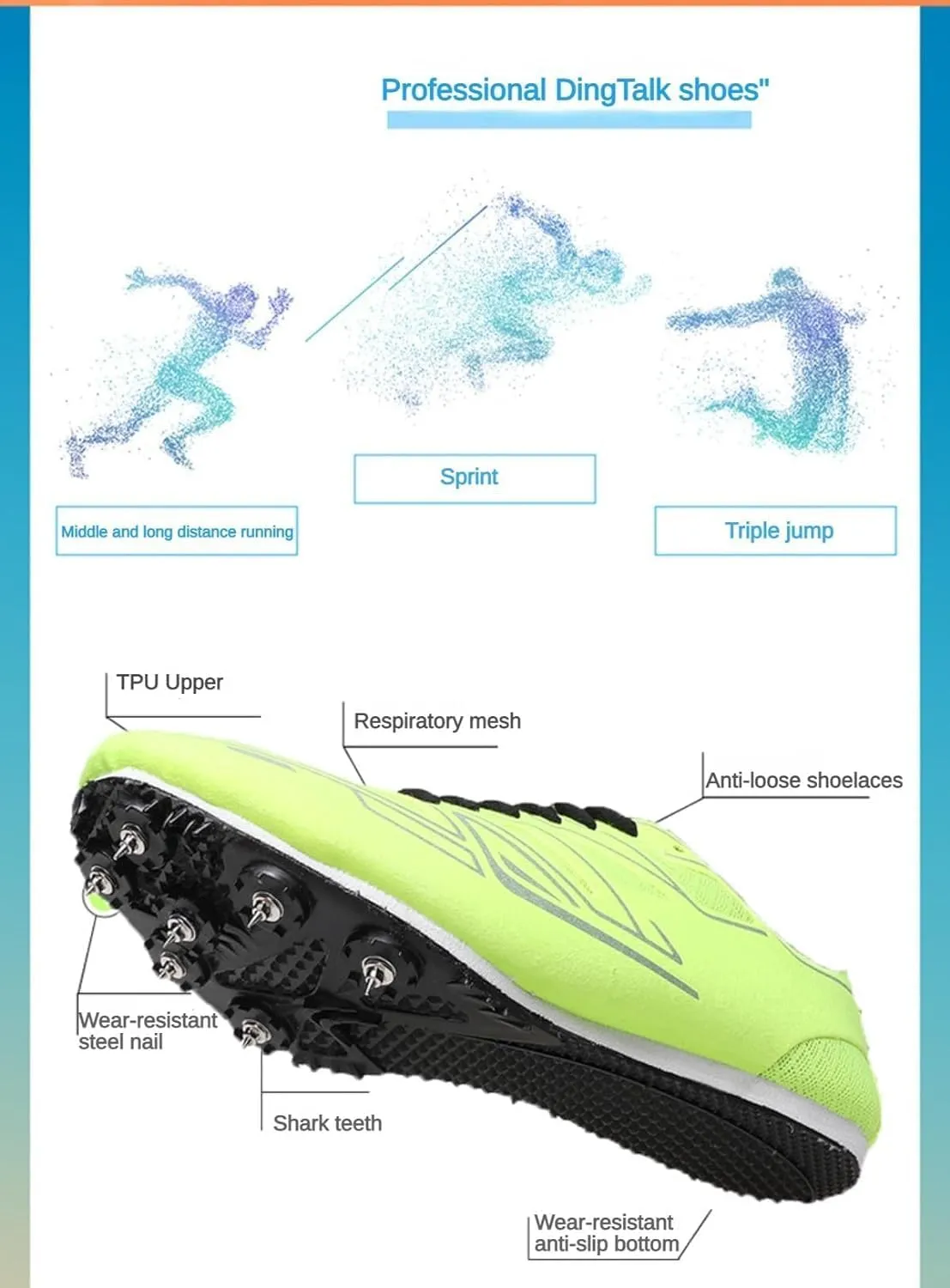 Professional Athletic Training Shoes, Suitable for Men, Women Track and Field Spikes Breathable Jumping & Middle-Distance Running Shoes