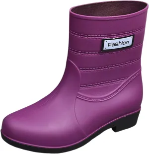 Rain Boots Women Waterproof Mid Calf Lightweight Cute Booties Fashion Work Comfortable Garden Shoes