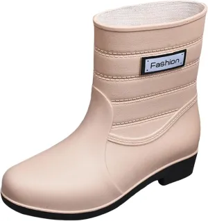 Rain Boots Women Waterproof Mid Calf Lightweight Cute Booties Fashion Work Comfortable Garden Shoes
