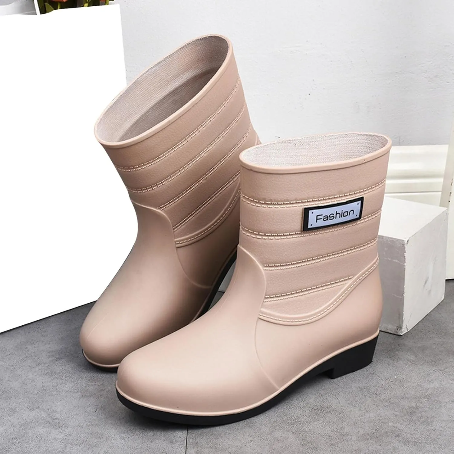 Rain Boots Women Waterproof Mid Calf Lightweight Cute Booties Fashion Work Comfortable Garden Shoes