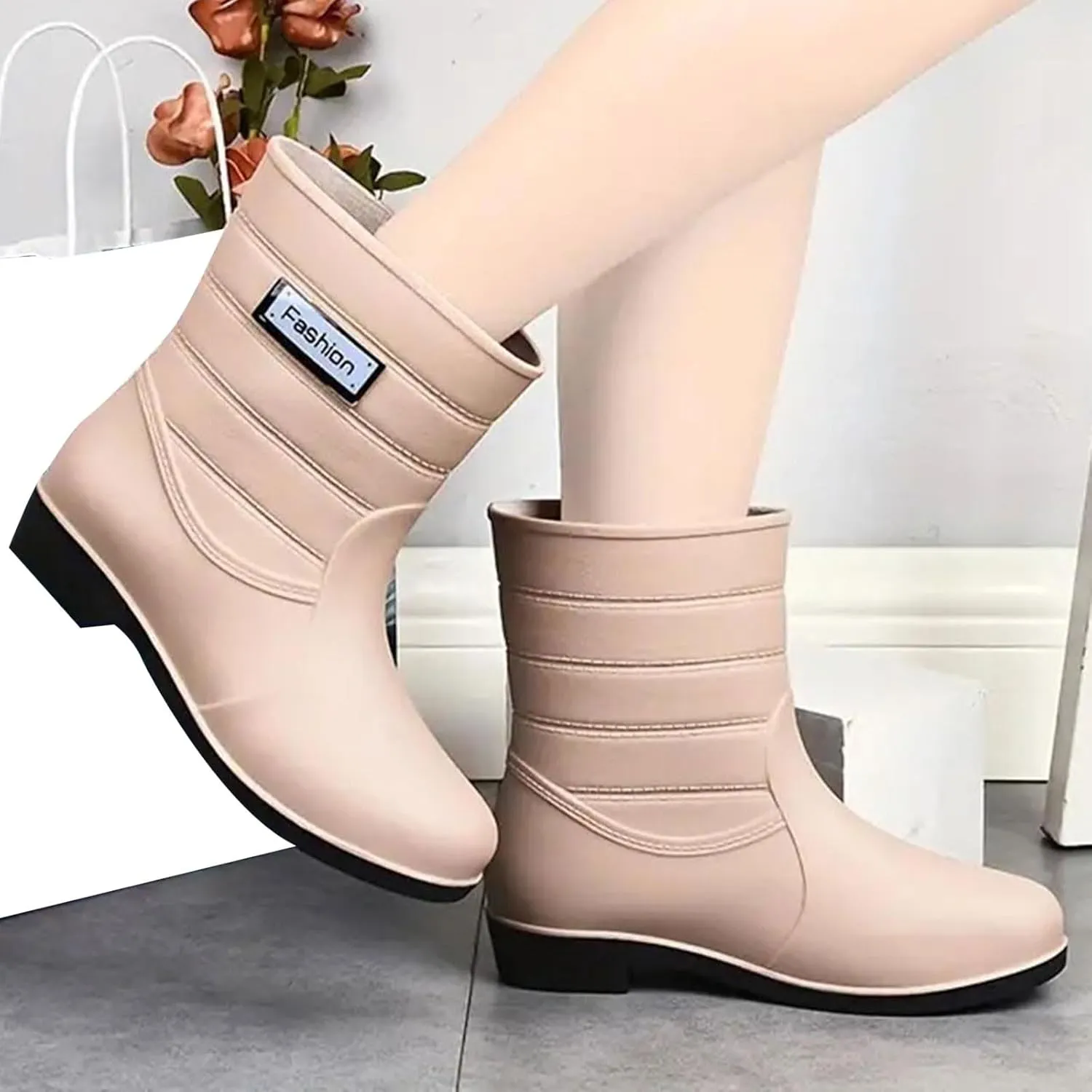 Rain Boots Women Waterproof Mid Calf Lightweight Cute Booties Fashion Work Comfortable Garden Shoes