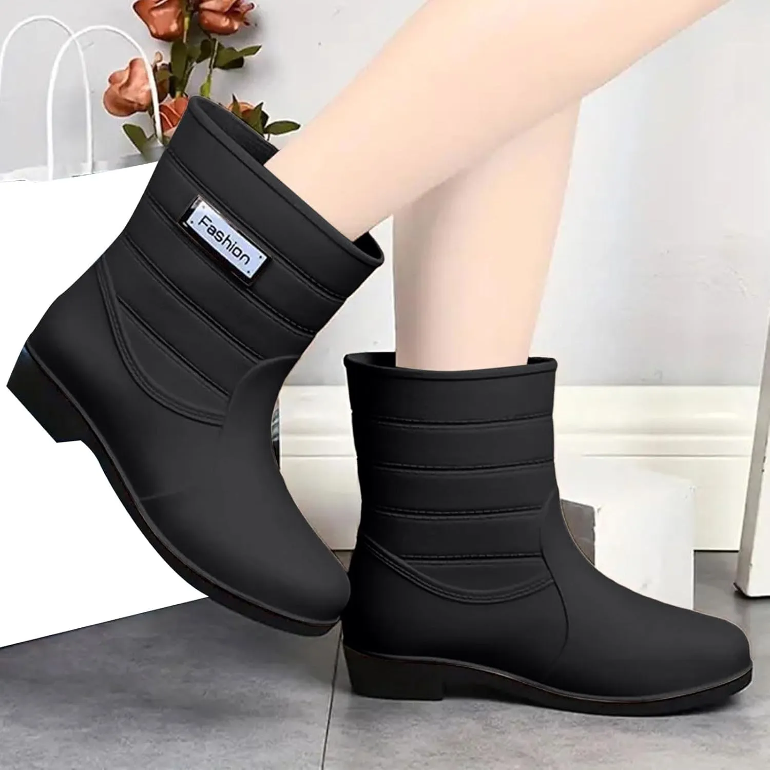 Rain Boots Women Waterproof Mid Calf Lightweight Cute Booties Fashion Work Comfortable Garden Shoes