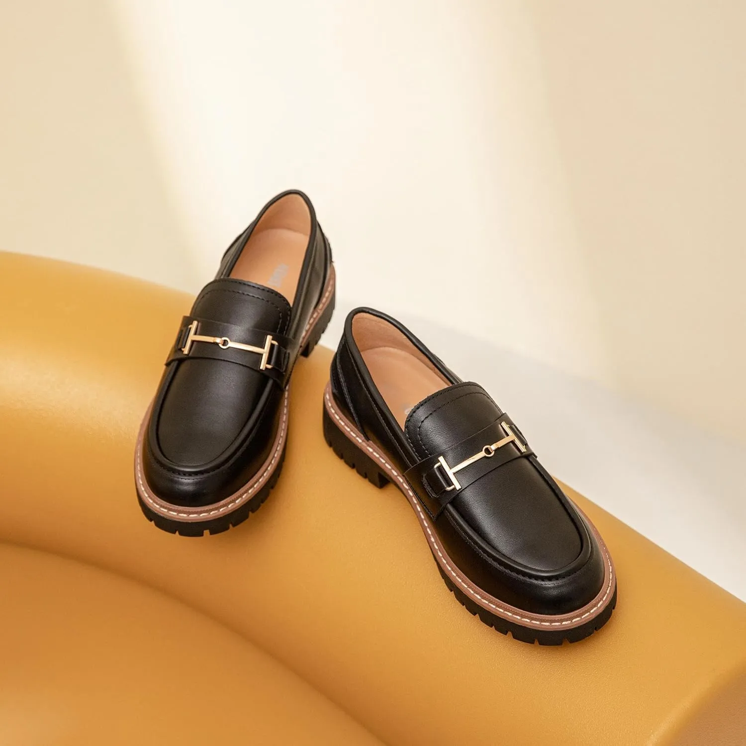 Round Toe Chunky Loafers Women Platform Loafers for Women