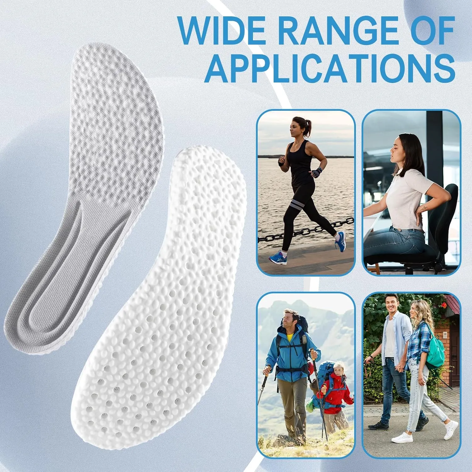 Running Shock Absorbing Shoe Insoles - Breathable Insoles Men/Women Elastic Sole Inserts Soft Sports Shoe Insert Comfortable Insoles for Standing All Day (Men: 9.5-10, Grey)