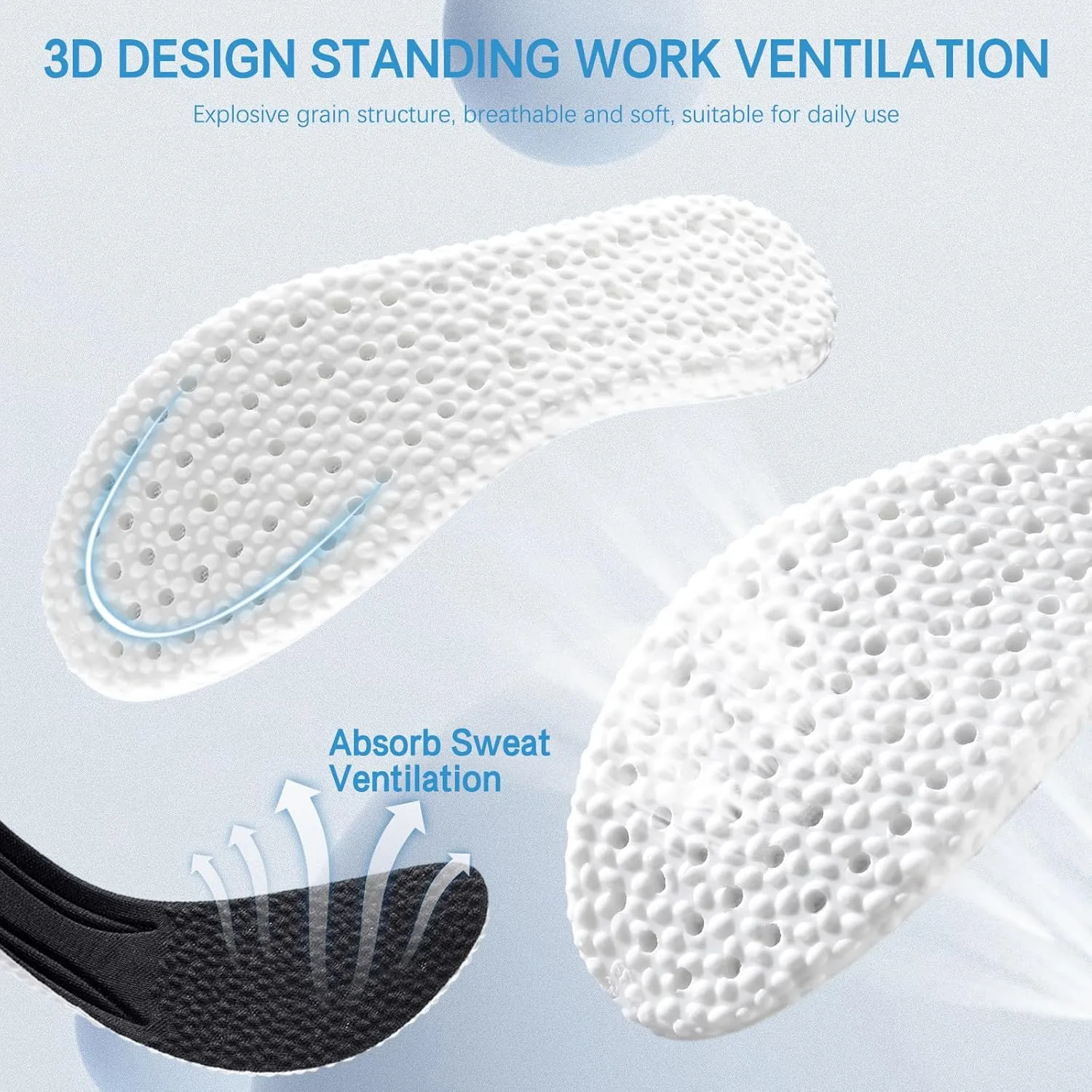 Running Shock Absorbing Shoe Insoles - Breathable Insoles Men/Women Elastic Sole Inserts Soft Sports Shoe Insert Comfortable Insoles for Standing All Day (Men: 9.5-10, Grey)