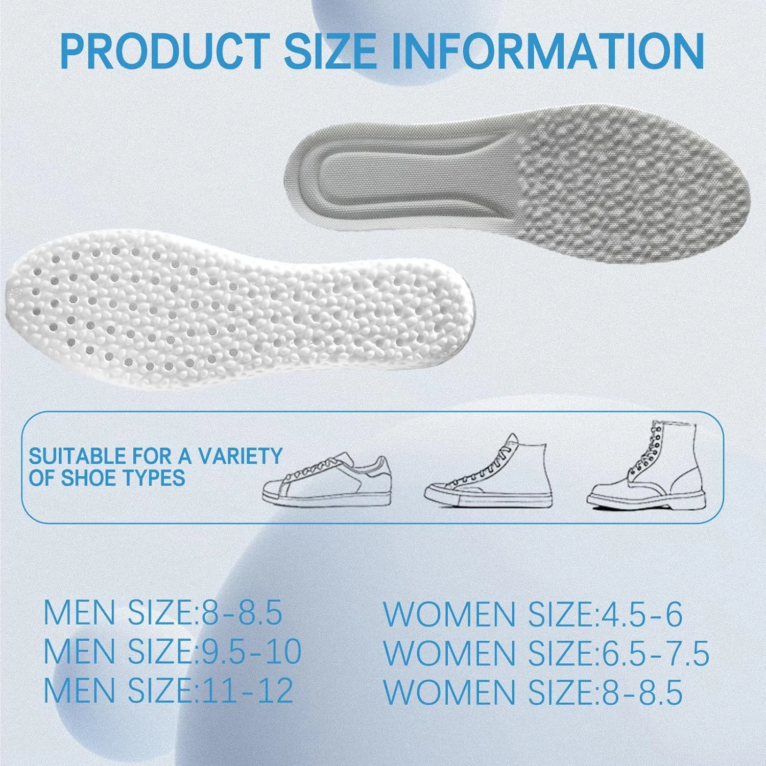 Running Shock Absorbing Shoe Insoles - Breathable Insoles Men/Women Elastic Sole Inserts Soft Sports Shoe Insert Comfortable Insoles for Standing All Day (Men: 9.5-10, Grey)
