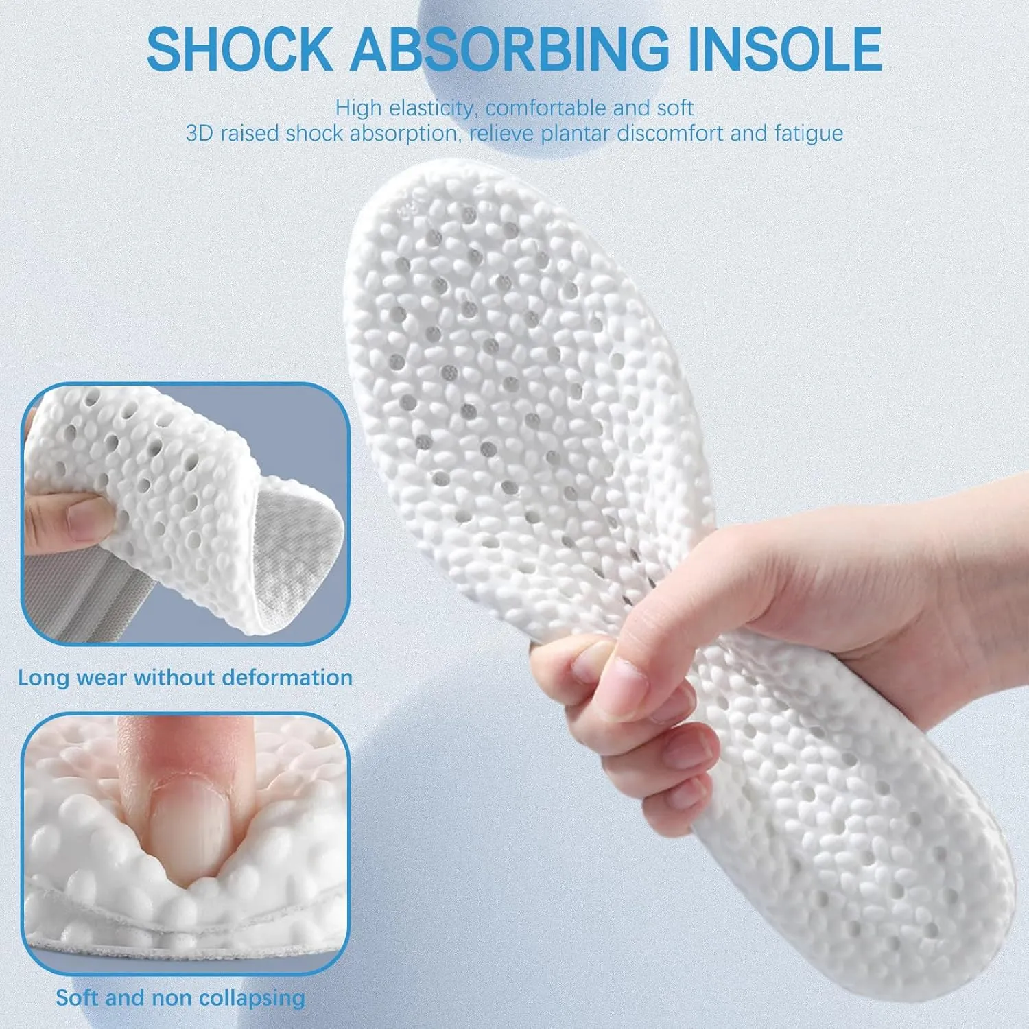 Running Shock Absorbing Shoe Insoles - Breathable Insoles Men/Women Elastic Sole Inserts Soft Sports Shoe Insert Comfortable Insoles for Standing All Day (Men: 9.5-10, Grey)