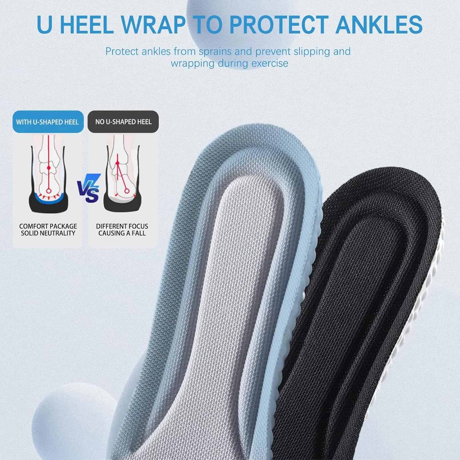 Running Shock Absorbing Shoe Insoles - Breathable Insoles Men/Women Elastic Sole Inserts Soft Sports Shoe Insert Comfortable Insoles for Standing All Day (Men: 9.5-10, Grey)