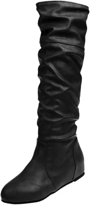 Rvidbe Women's Boots Wide Calf, Women's Knee-high Boots Black, Mid Calf Boots for Women Black, Women Stylish Mid Calf Boots Retro Trendy Comfort Shoes Thick Heel Mid Calf Booties