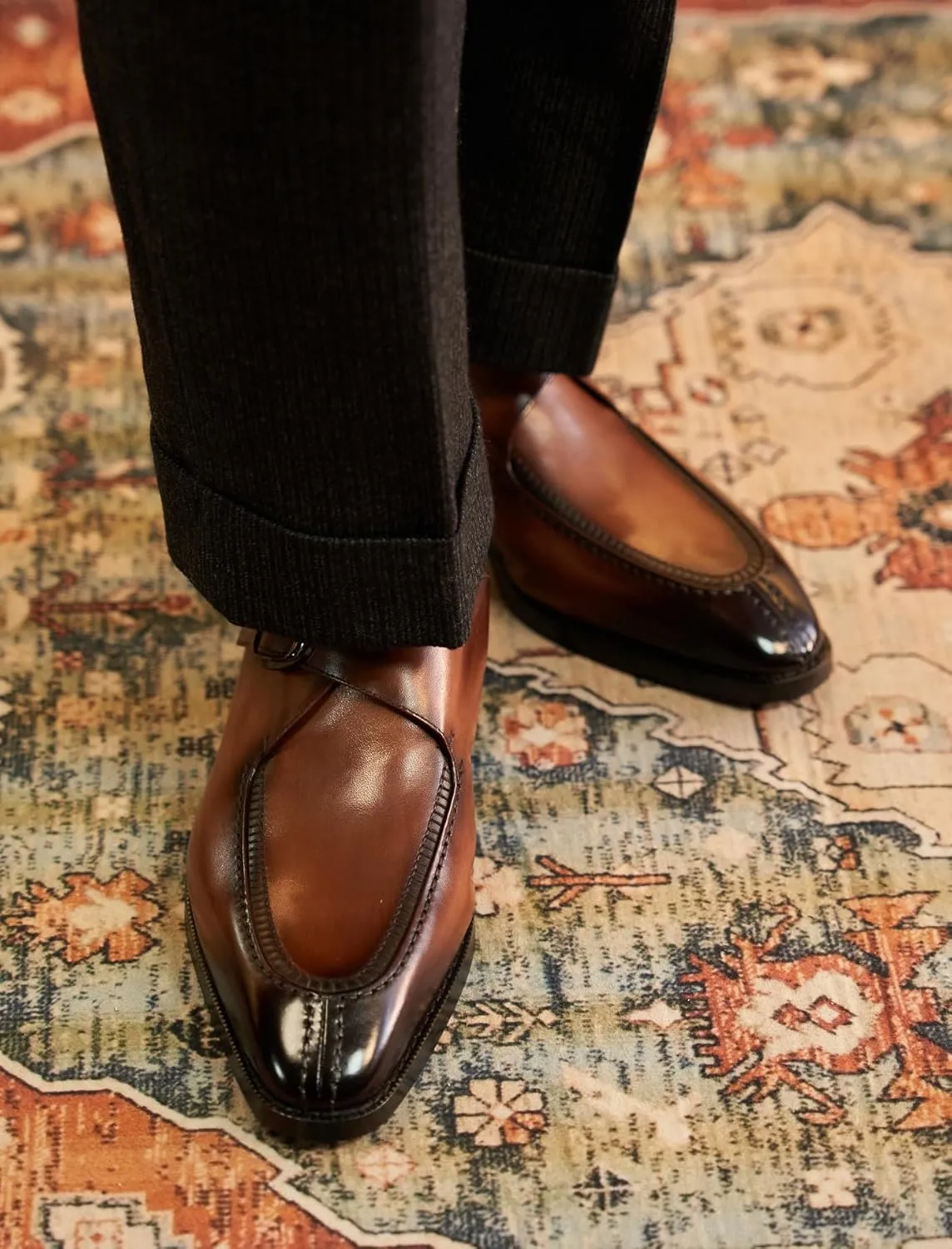 Santimon Men's Leather Monk Strap Dress Loafers, Blake Stitched, Buiness Dress Formal Shoes,Tuxedo Shoes for Men