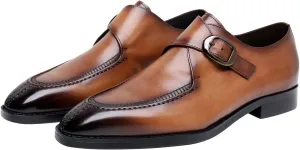 Santimon Men's Leather Monk Strap Dress Loafers, Blake Stitched, Buiness Dress Formal Shoes,Tuxedo Shoes for Men
