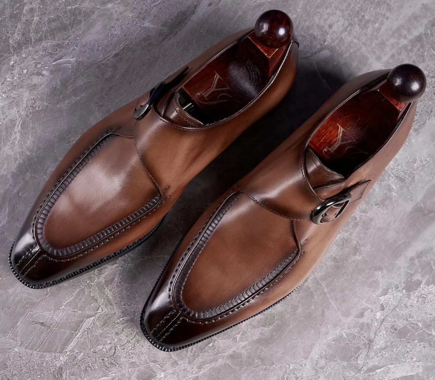 Santimon Men's Leather Monk Strap Dress Loafers, Blake Stitched, Buiness Dress Formal Shoes,Tuxedo Shoes for Men