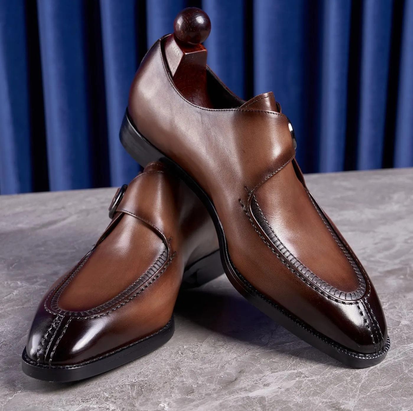 Santimon Men's Leather Monk Strap Dress Loafers, Blake Stitched, Buiness Dress Formal Shoes,Tuxedo Shoes for Men