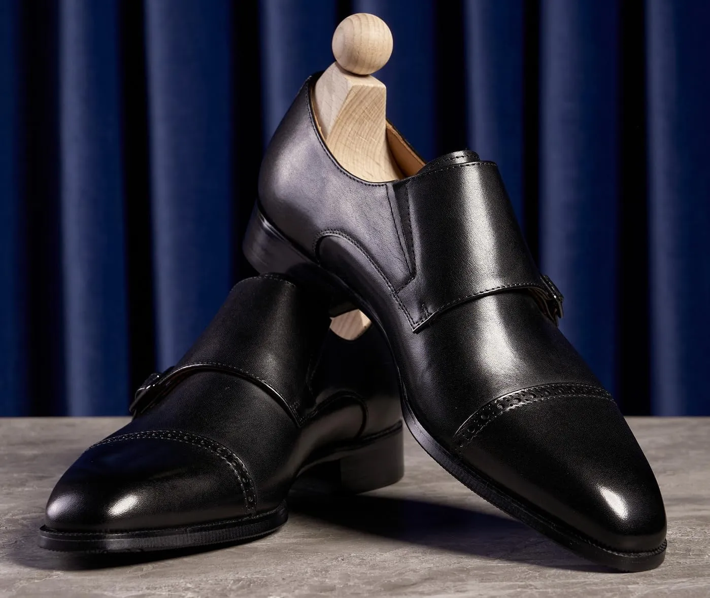 Santimon Men's Leather Monk Strap Dress Shoes, Blake Stitched, Black Genuine Cowhide Loafers,Prom Wedding Business Mocasines Tuxedo Shoes for Men
