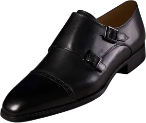 Santimon Men's Leather Monk Strap Dress Shoes, Blake Stitched, Black Genuine Cowhide Loafers,Prom Wedding Business Mocasines Tuxedo Shoes for Men