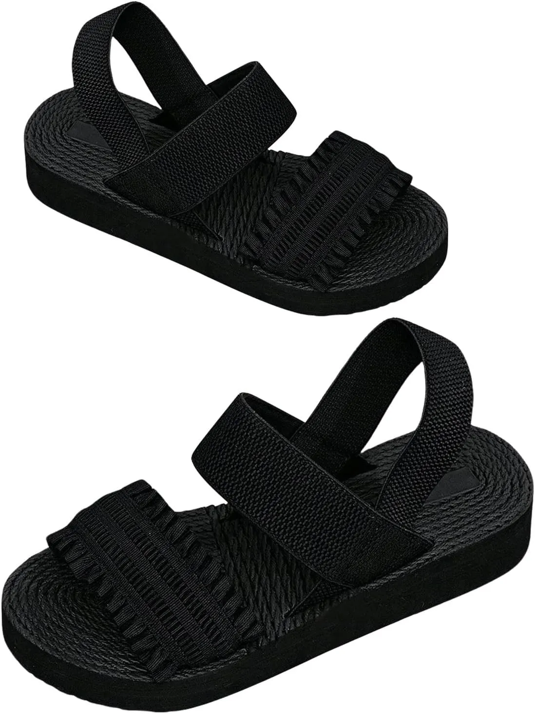 SHENHE Women's Ruffle Wide Strap Flat Sandals Textured Open Toe Casual Slide Sandals