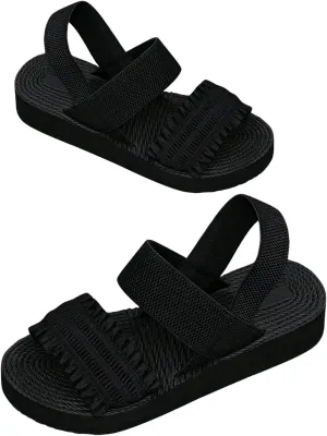 SHENHE Women's Ruffle Wide Strap Flat Sandals Textured Open Toe Casual Slide Sandals