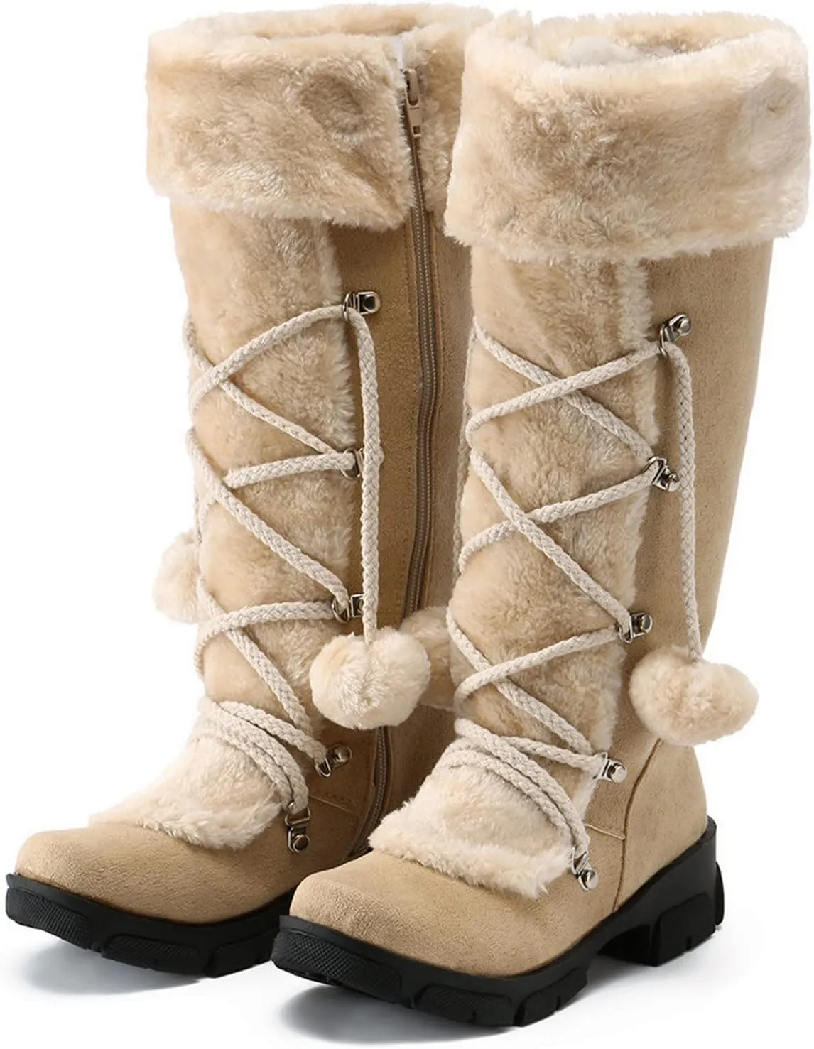 Snow Boots for Women Mid Calf Boots for Women Retro Round Toe Suede Square Heel Warm Zipper Mid Calf Snow Boots Shoes