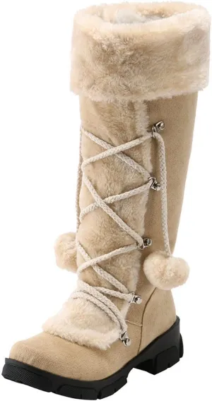 Snow Boots for Women Mid Calf Boots for Women Retro Round Toe Suede Square Heel Warm Zipper Mid Calf Snow Boots Shoes