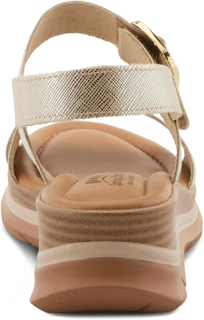 Spring Step Women's TALIAH Leather Hook-and-Loop Sandals  Italian Craftsmanship, Faux Wood Wedge, Chic Textured Design, 3-Inch Heel
