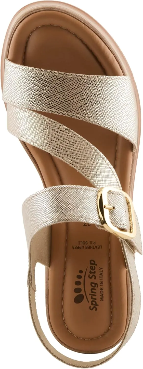 Spring Step Women's TALIAH Leather Hook-and-Loop Sandals  Italian Craftsmanship, Faux Wood Wedge, Chic Textured Design, 3-Inch Heel