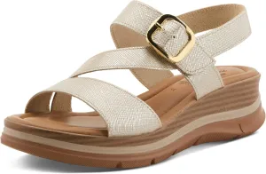 Spring Step Women's TALIAH Leather Hook-and-Loop Sandals  Italian Craftsmanship, Faux Wood Wedge, Chic Textured Design, 3-Inch Heel