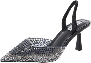 Steve Madden Womens Finlee Rhinestone Textured Slingback Heels