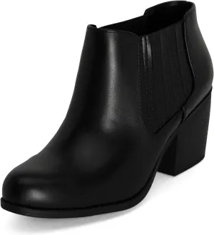 STYLISH S JESSIE ~ Womens Low Stacked Heel Pointed Toe Textured Gore Chelsea Ankle Booties