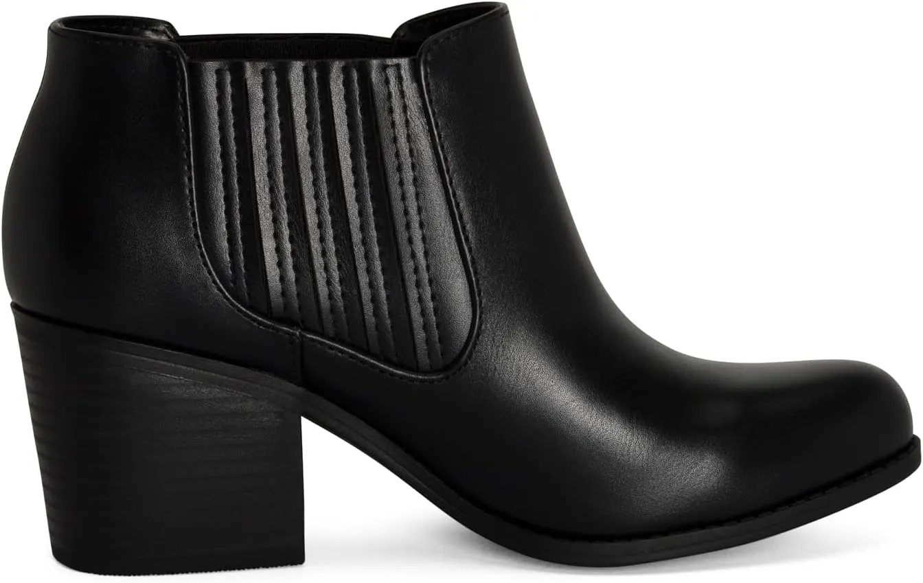 STYLISH S JESSIE ~ Womens Low Stacked Heel Pointed Toe Textured Gore Chelsea Ankle Booties