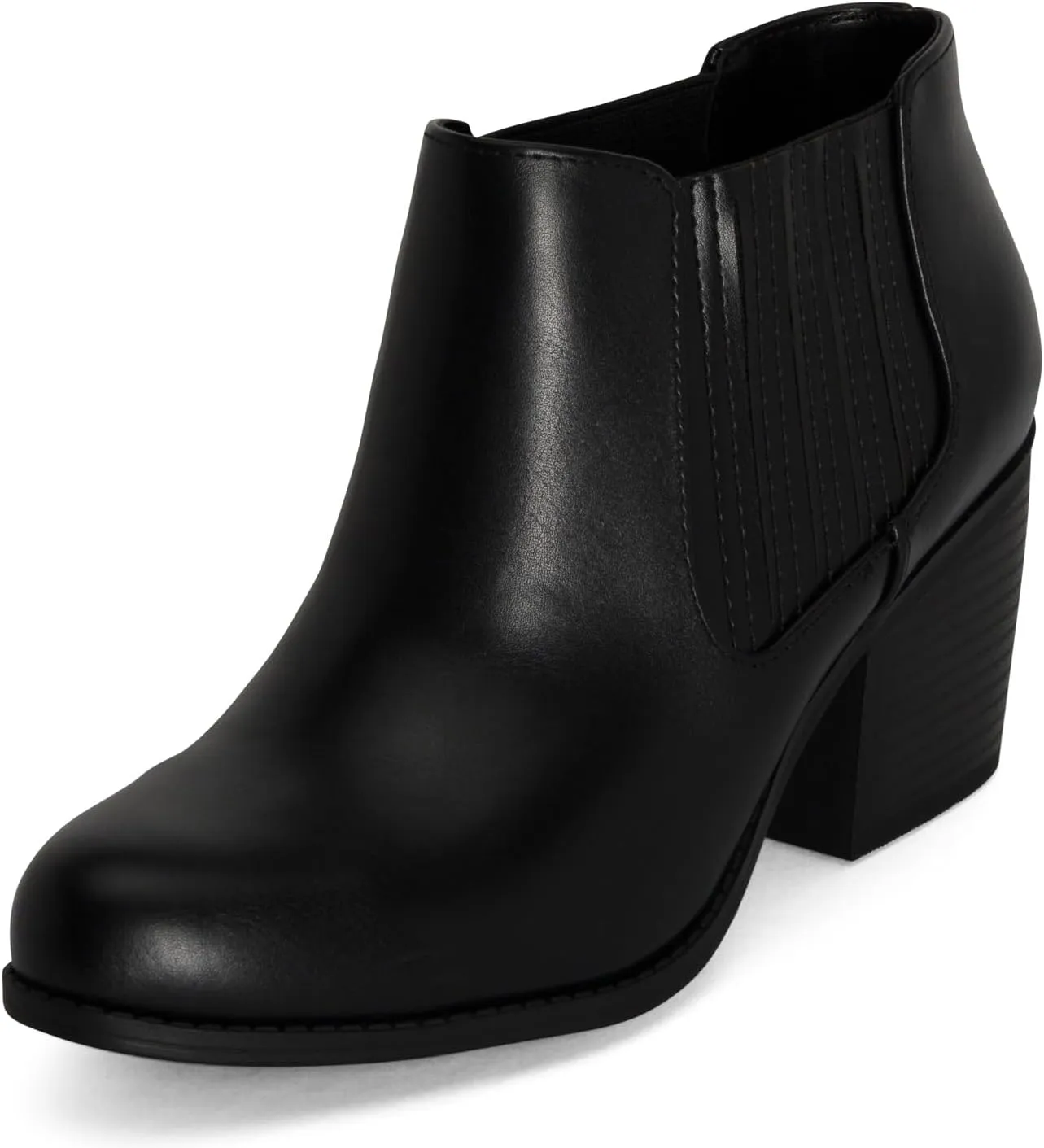 STYLISH S JESSIE ~ Womens Low Stacked Heel Pointed Toe Textured Gore Chelsea Ankle Booties