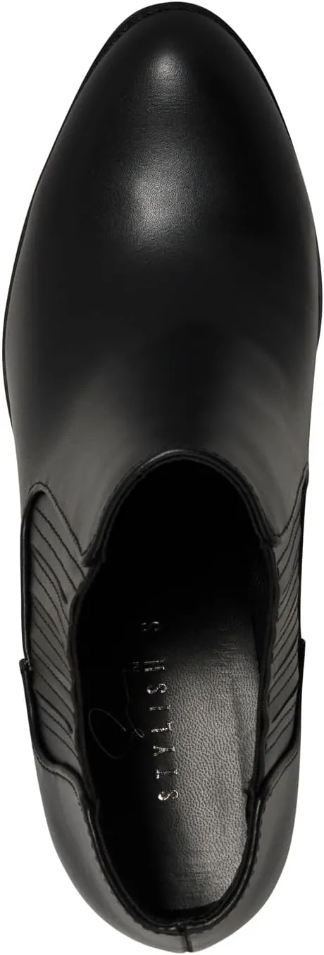 STYLISH S JESSIE ~ Womens Low Stacked Heel Pointed Toe Textured Gore Chelsea Ankle Booties