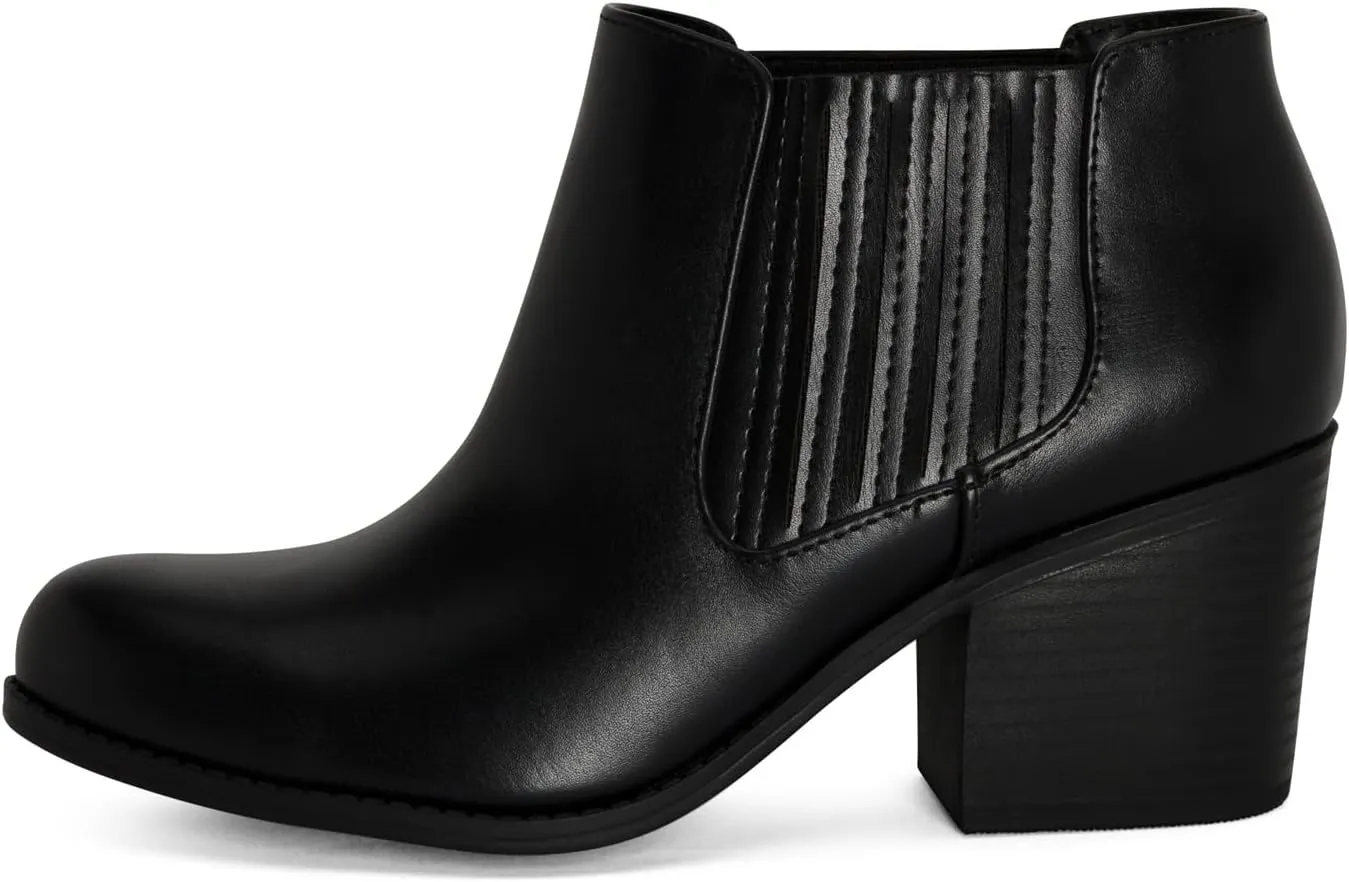 STYLISH S JESSIE ~ Womens Low Stacked Heel Pointed Toe Textured Gore Chelsea Ankle Booties