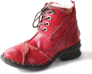 TMA EYES Textured Leather Patchwork Washed Leather Lace-Up Women's Ankle boots