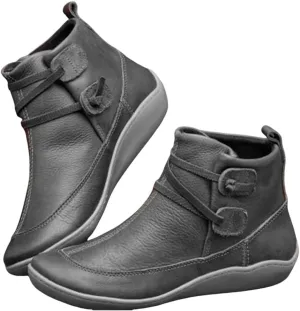 Vintage Arch Support Ankle Booties for Women's Fashion Lace Up Zipper Flat Low Heel Outdoor Walking Boots Shoes