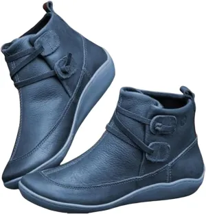 Vintage Arch Support Ankle Booties for Women's Fashion Lace Up Zipper Flat Low Heel Outdoor Walking Boots Shoes