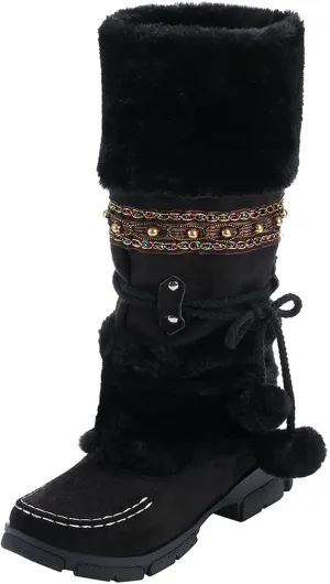Winter Boots for Women Knee High Snow Boots Warm Fur Lined Furry Faux Fur Boots Fuzzy Fluffy Cold Weather Boots