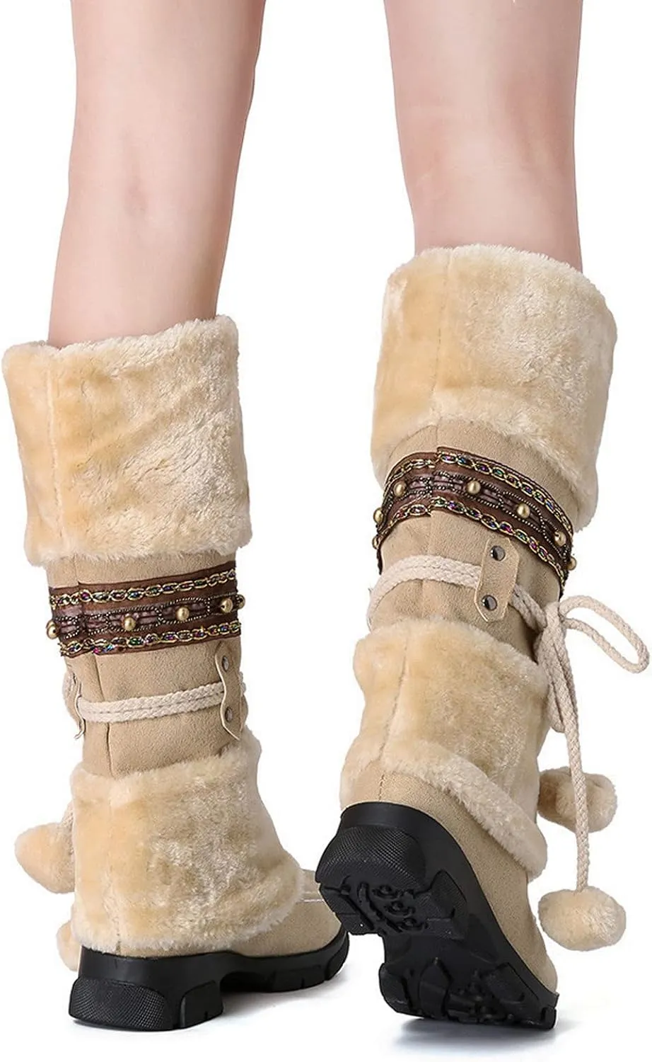 Winter Boots for Women Knee High Snow Boots Warm Fur Lined Furry Faux Fur Boots Fuzzy Fluffy Cold Weather Boots