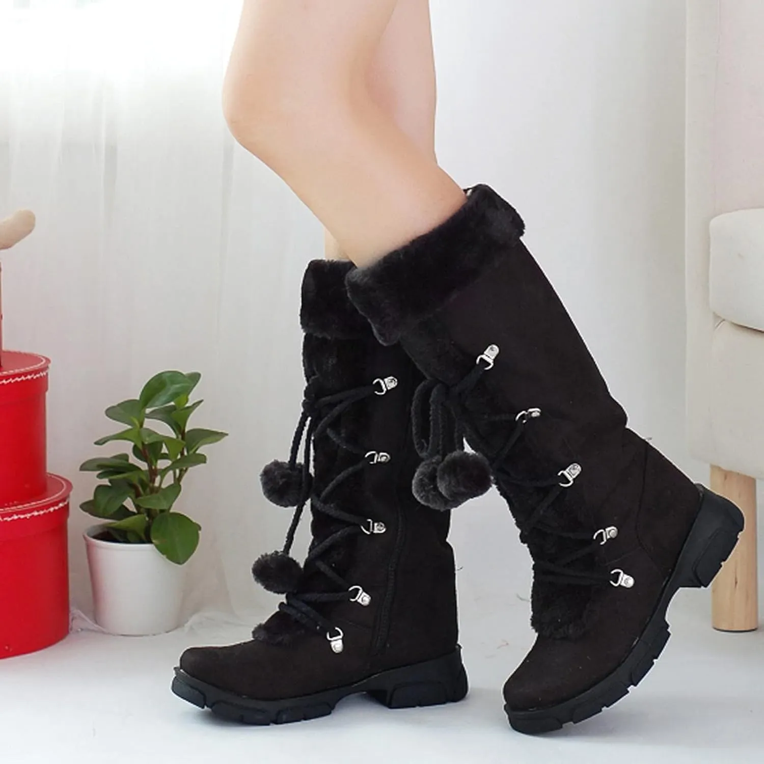 Winter Boots for Women Knee High Snow Boots Warm Fur Lined Furry Faux Fur Boots Fuzzy Fluffy Cold Weather Boots