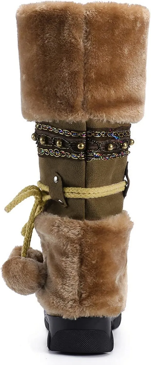 Winter Boots for Women Knee High Snow Boots Warm Fur Lined Furry Faux Fur Boots Fuzzy Fluffy Cold Weather Boots