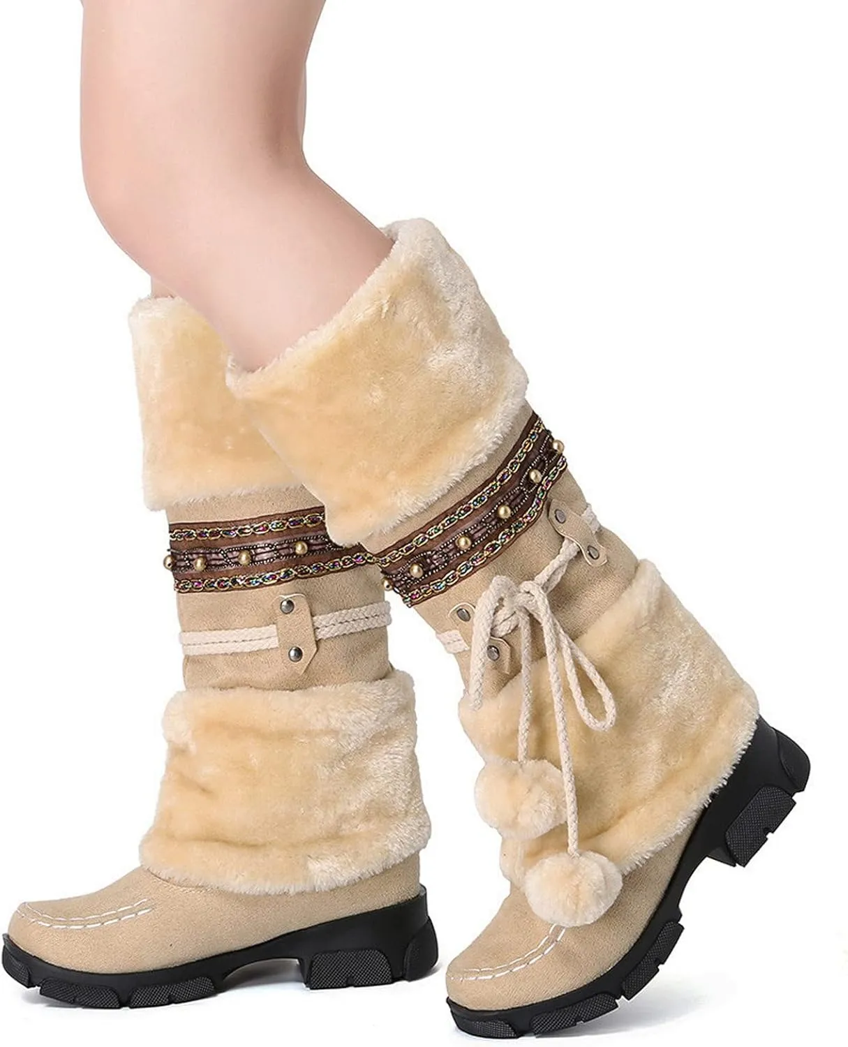 Winter Boots for Women Knee High Snow Boots Warm Fur Lined Furry Faux Fur Boots Fuzzy Fluffy Cold Weather Boots