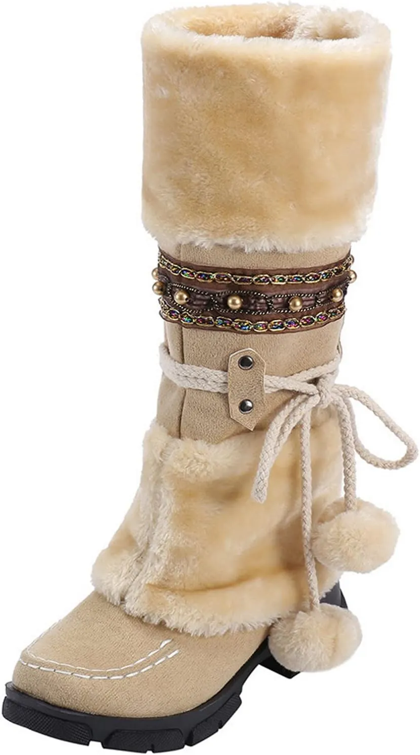Winter Boots for Women Knee High Snow Boots Warm Fur Lined Furry Faux Fur Boots Fuzzy Fluffy Cold Weather Boots