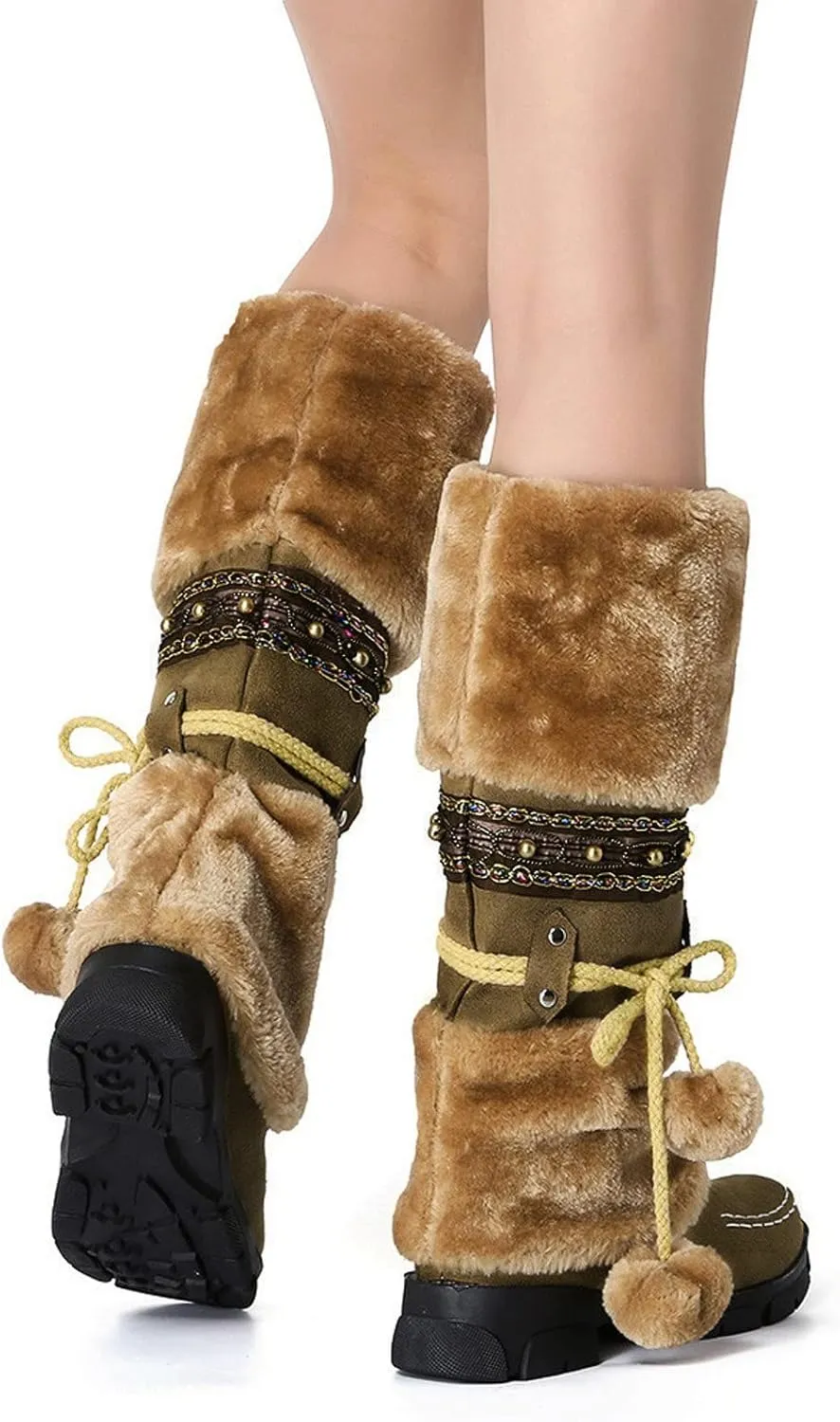 Winter Boots for Women Knee High Snow Boots Warm Fur Lined Furry Faux Fur Boots Fuzzy Fluffy Cold Weather Boots