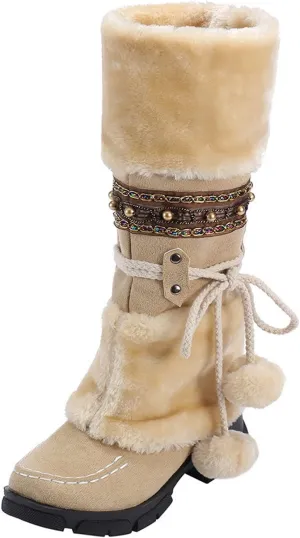 Winter Boots for Women Knee High Snow Boots Warm Fur Lined Furry Faux Fur Boots Fuzzy Fluffy Cold Weather Boots