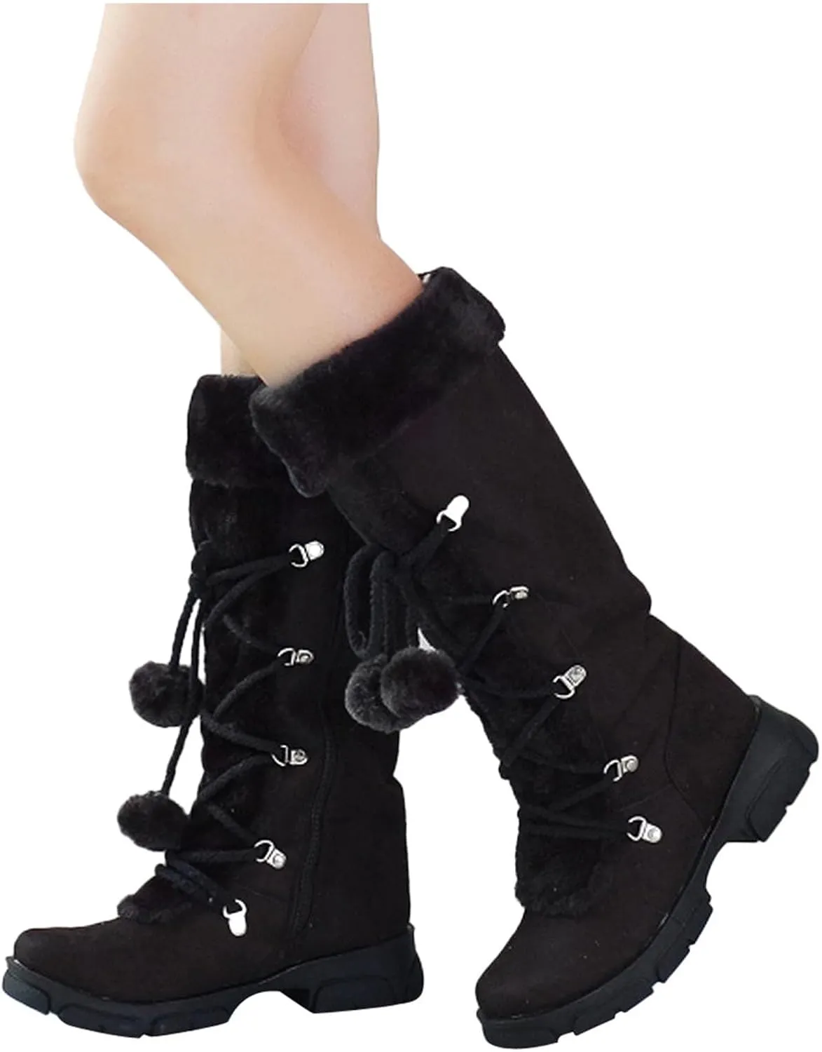 Winter Boots for Women Knee High Snow Boots Warm Fur Lined Furry Faux Fur Boots Fuzzy Fluffy Cold Weather Boots