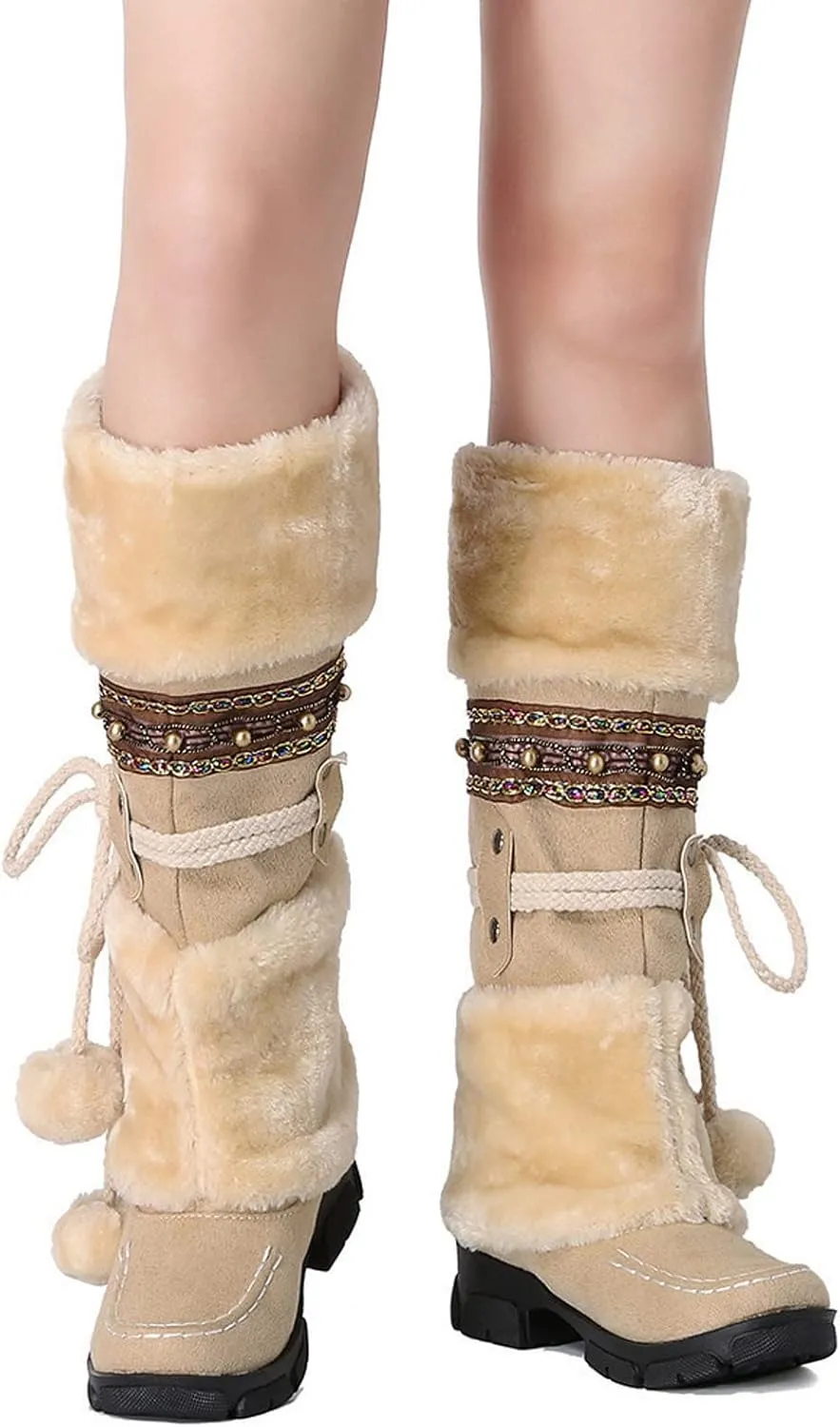 Winter Boots for Women Knee High Snow Boots Warm Fur Lined Furry Faux Fur Boots Fuzzy Fluffy Cold Weather Boots