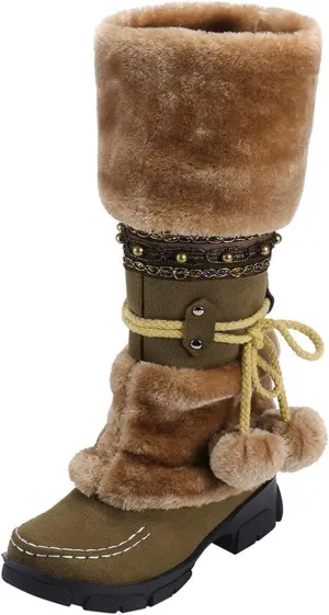 Winter Boots for Women Knee High Snow Boots Warm Fur Lined Furry Faux Fur Boots Fuzzy Fluffy Cold Weather Boots