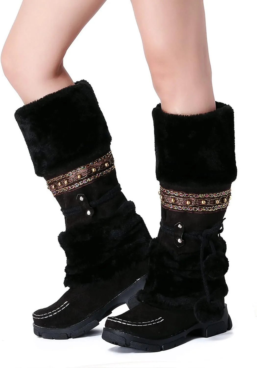 Winter Boots for Women Knee High Snow Boots Warm Fur Lined Furry Faux Fur Boots Fuzzy Fluffy Cold Weather Boots