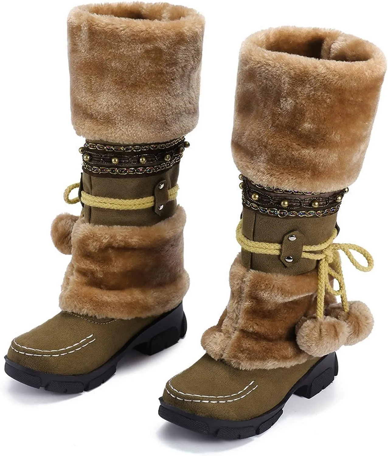 Winter Boots for Women Knee High Snow Boots Warm Fur Lined Furry Faux Fur Boots Fuzzy Fluffy Cold Weather Boots