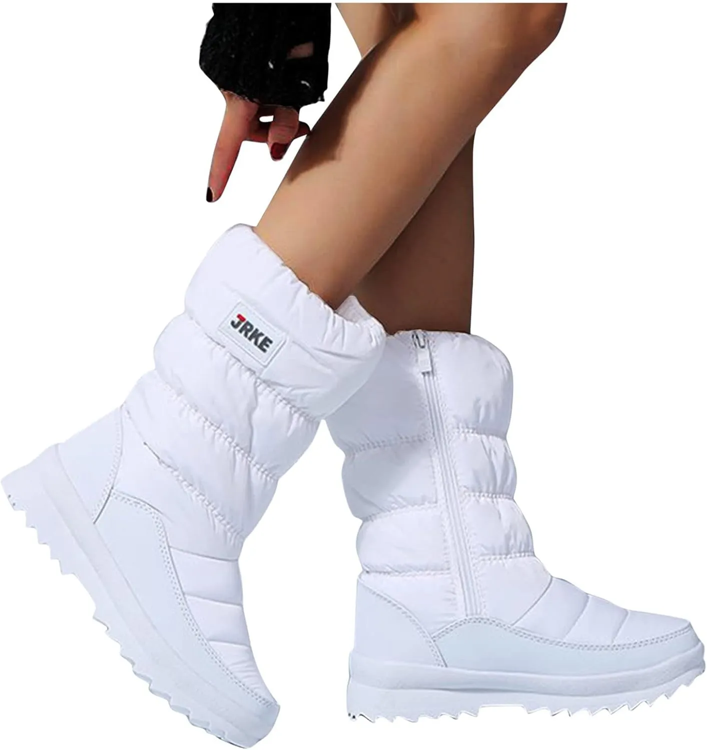 Winter Boots For Women Puffly Platform Snow Boots Plus Fleece Side Zipper Mid-Calf Cotton Non-Slip Booties
