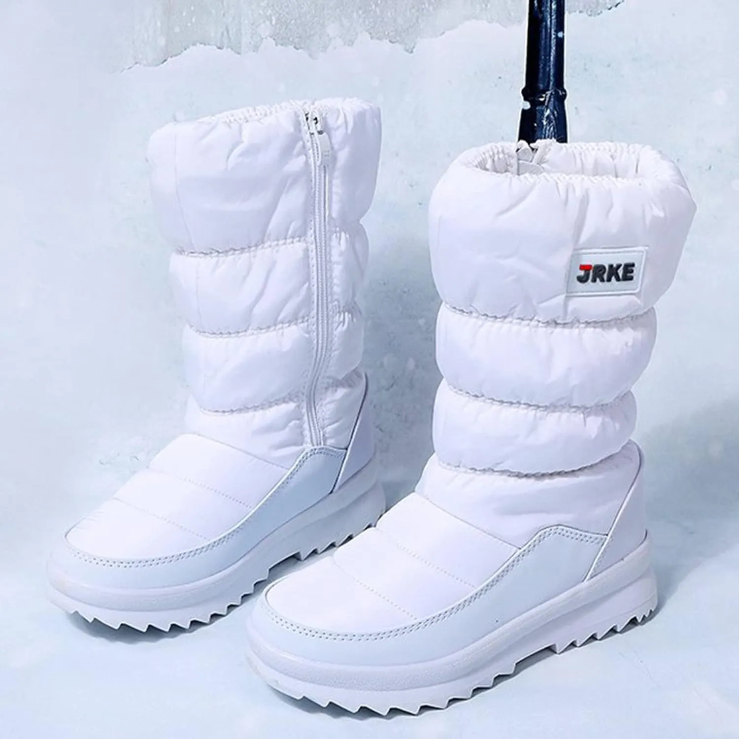 Winter Boots For Women Puffly Platform Snow Boots Plus Fleece Side Zipper Mid-Calf Cotton Non-Slip Booties